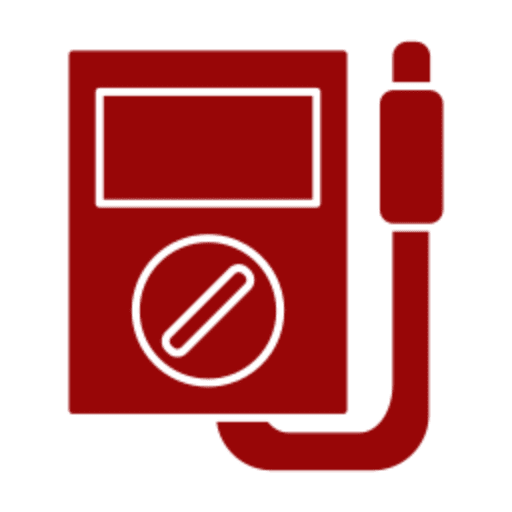 Digital tablet with stylus on a red background.